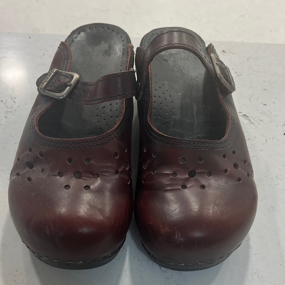 Dansko Burgundy Leather Clogs with Perforated Design - Picture 2 of 8